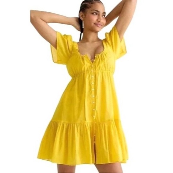 J. Crew Dresses & Skirts - Jcrew Cotton Voile Tiered Button Down Beach Dress Yellow Marigold